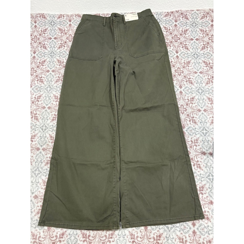 ANA A New Approach Highest Rise Wide Leg Pants Olive Green Size 14 NWT
